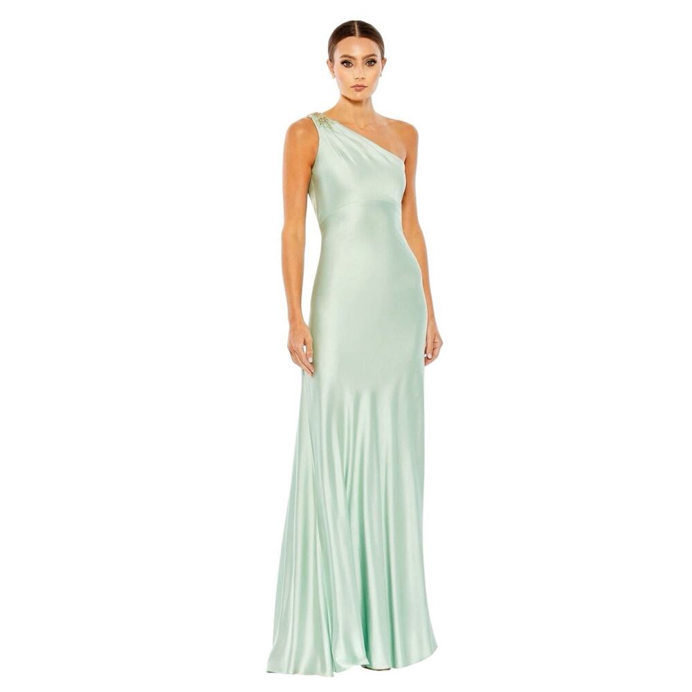 Mac Duggal 680461 Sage Satin One Shoulder Gown Size 6 $358